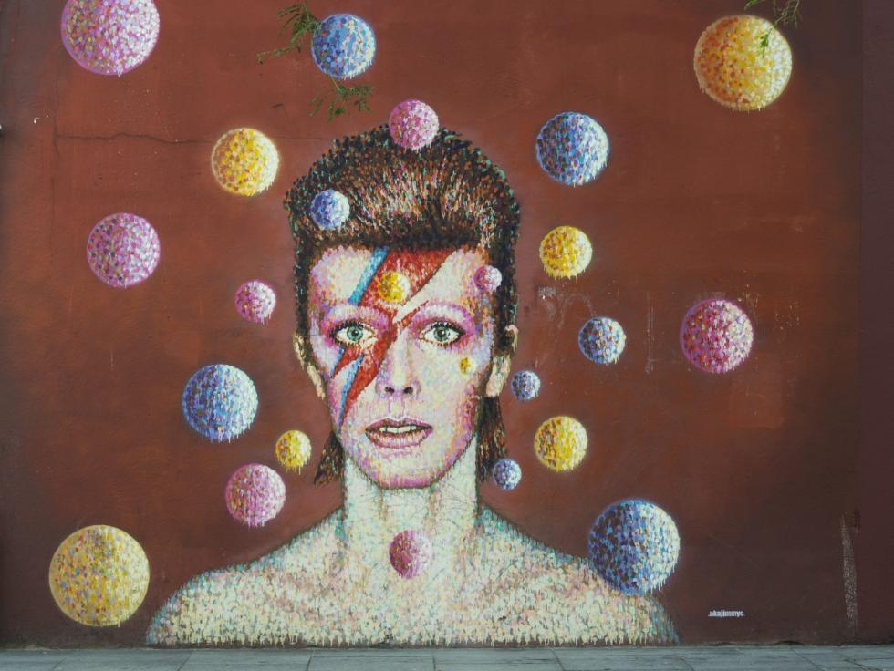 David Bowie portrait painted on a wall