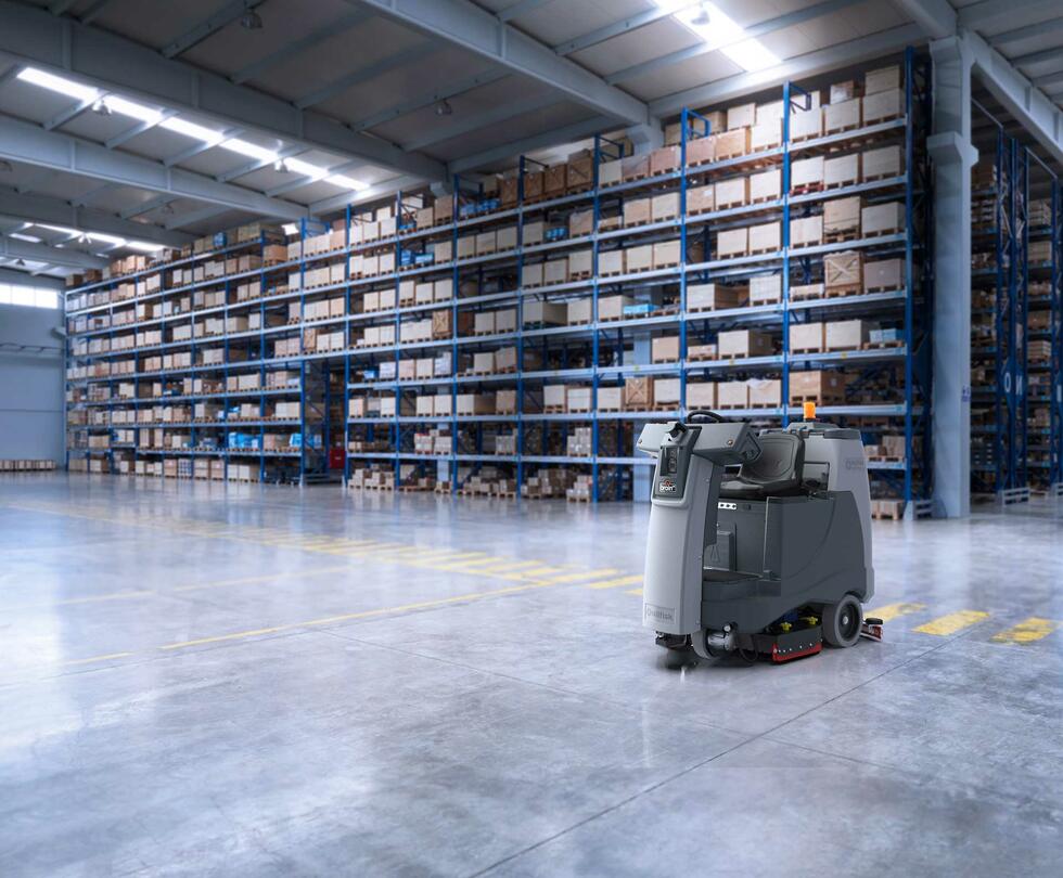 Cleaning robot in a warehouse