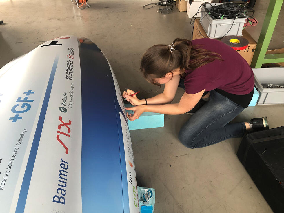 ETH student Nathalie Nick working on the Swissloop high speed pod