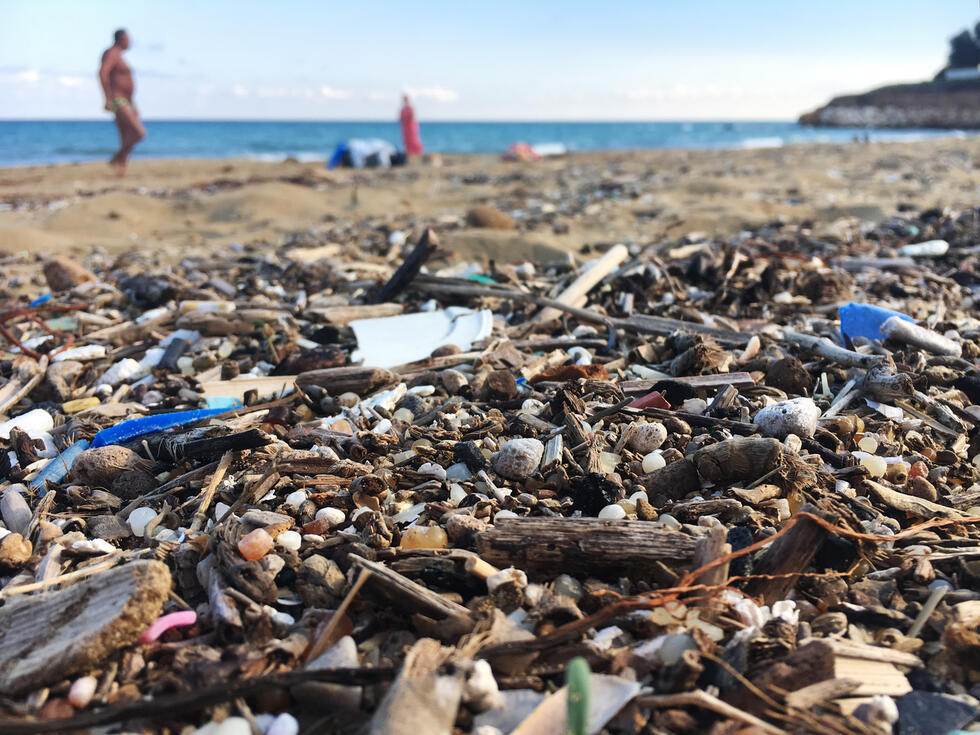 plastic waste on a beach