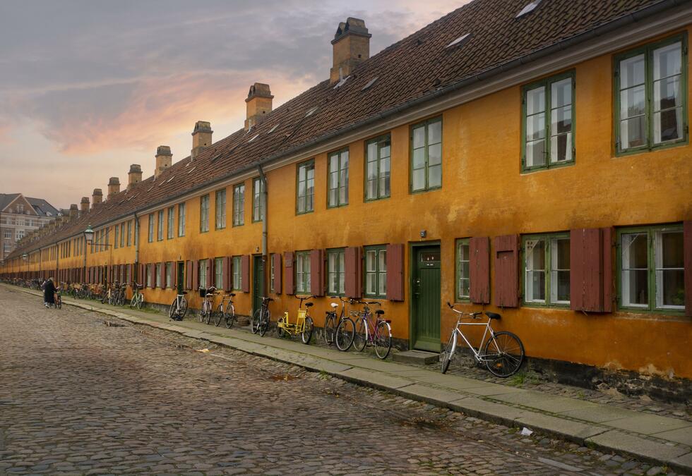 Bicycles instead of cars: Bicycles on a road without cars.