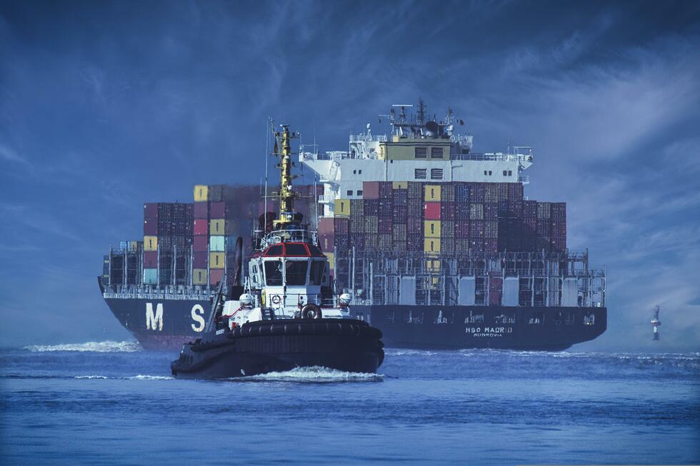 A container ship at sea