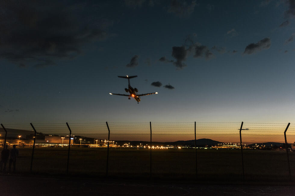 Plane landing at night