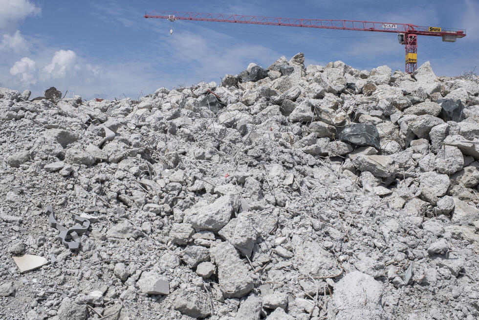 A building site with large amounts of rubble