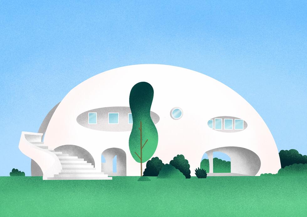 Illustration showing a 3D printed house. A Naratek story, illustrated by Marzia de Domenici.