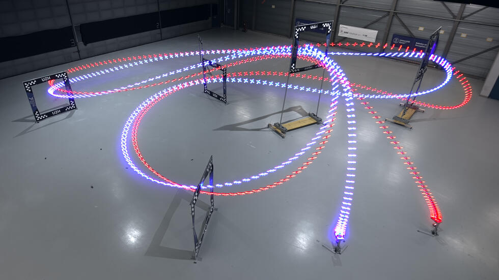 The drone had to fly through various hoops