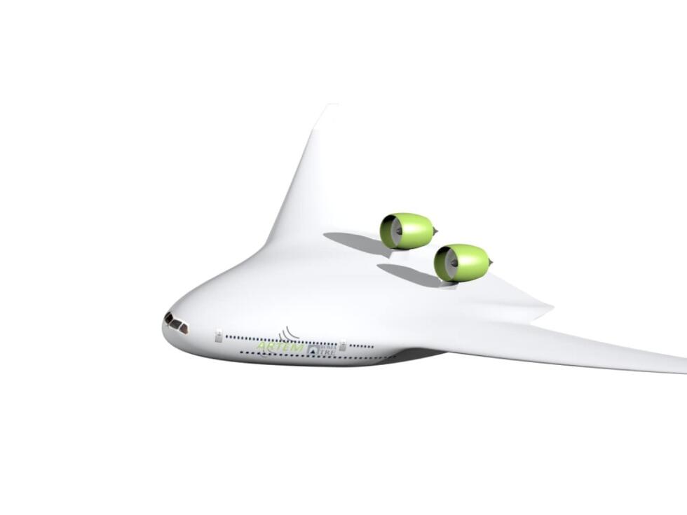 A futuristic aircraft with a blended wing body