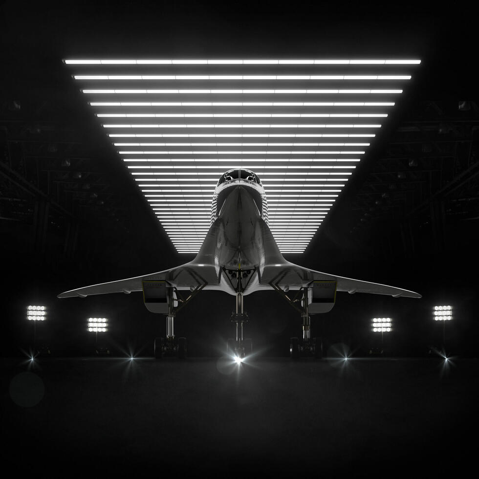 Forward-looking: An artist’s rendition of the Boom Overture supersonic jet in its elegant finished state
