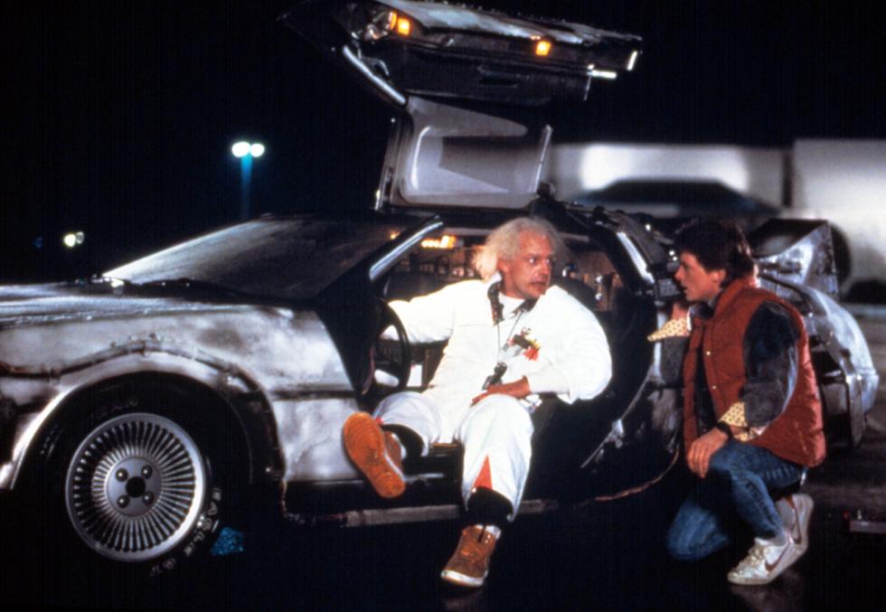 Their car is also a time machine: Christopher Lloyd and Michael J. Fox in the film Back to the Future.