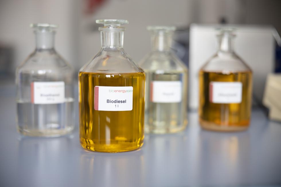 Glas bottle with Biodiesel by ecoplus, Daniel Hinterramskogler