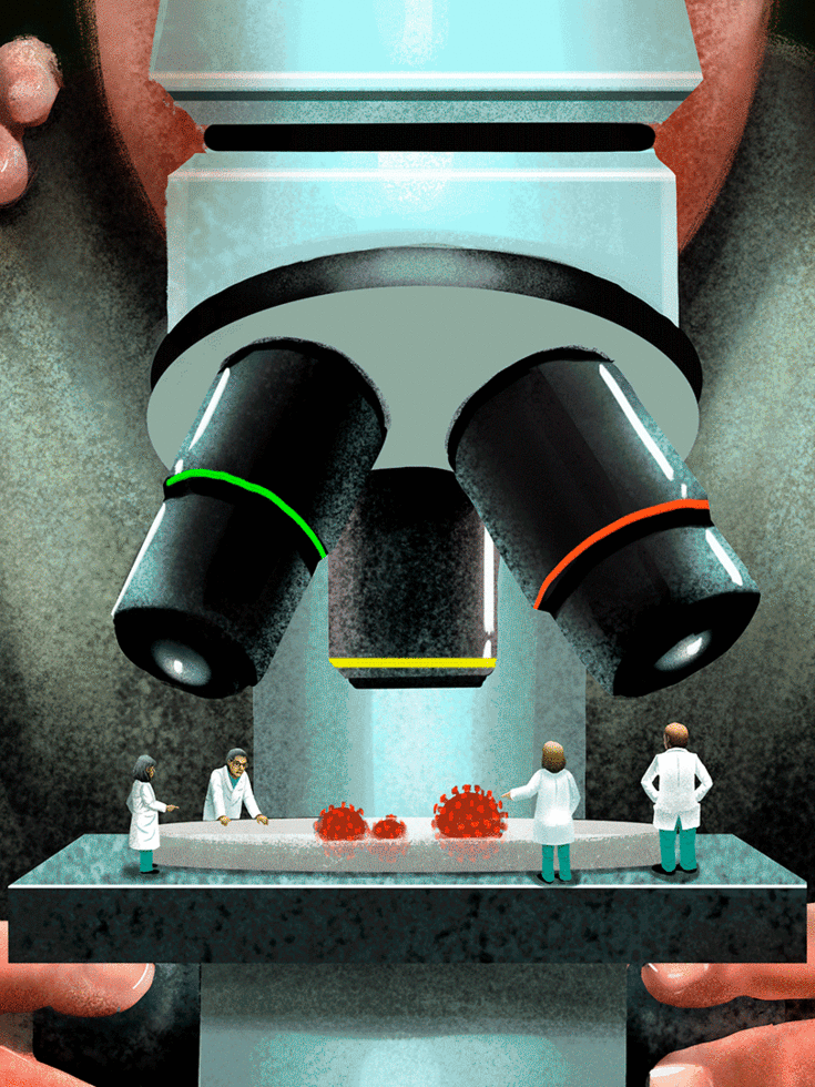 Illustration of scientists researching Corona