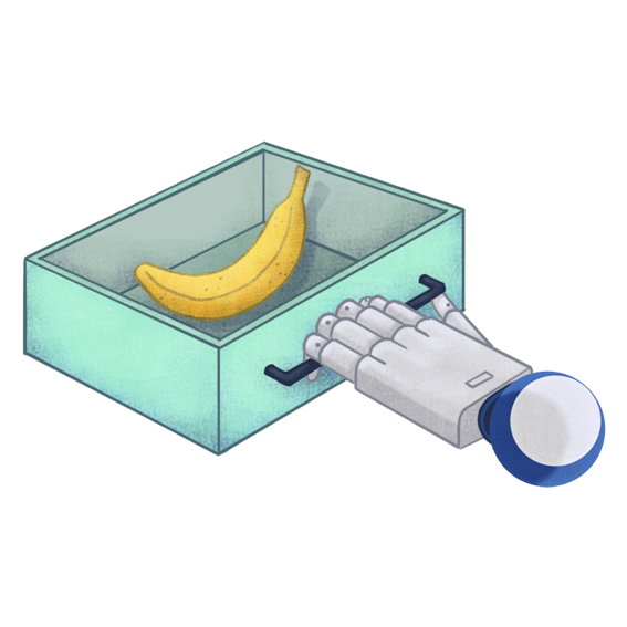 Illustration of a robot hand opening a drawer by Liebana Goñi